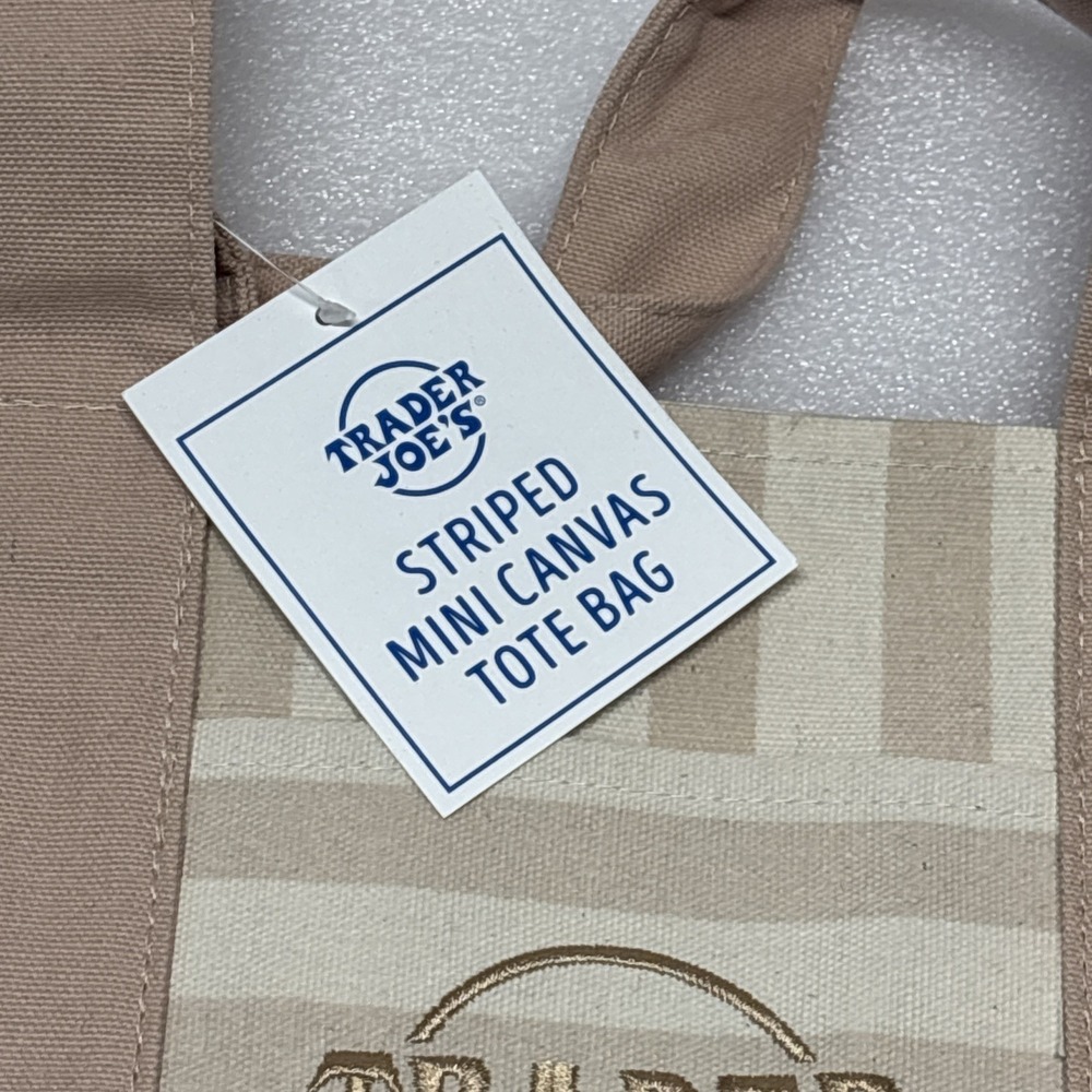 New Trader Joe's Mini tan summer 2026 Striped Canvas Tote Bag - Picture 2 of 5